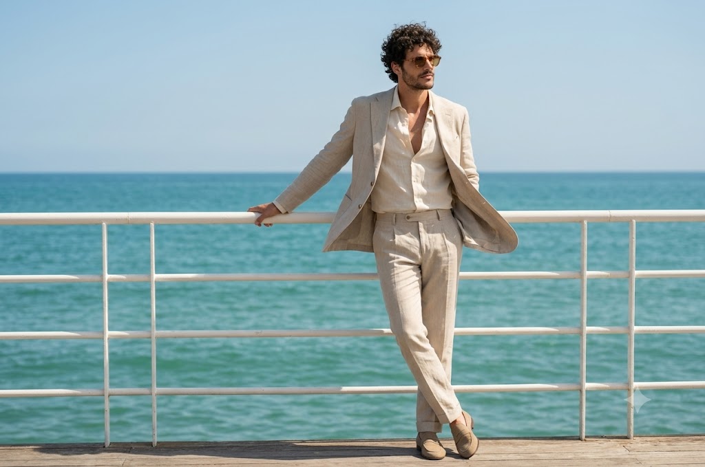 Cinematic Mediterranean Seaside Fashion Portrait