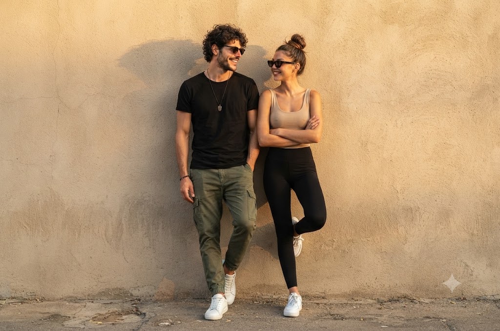 Golden Hour Couple by the Wall