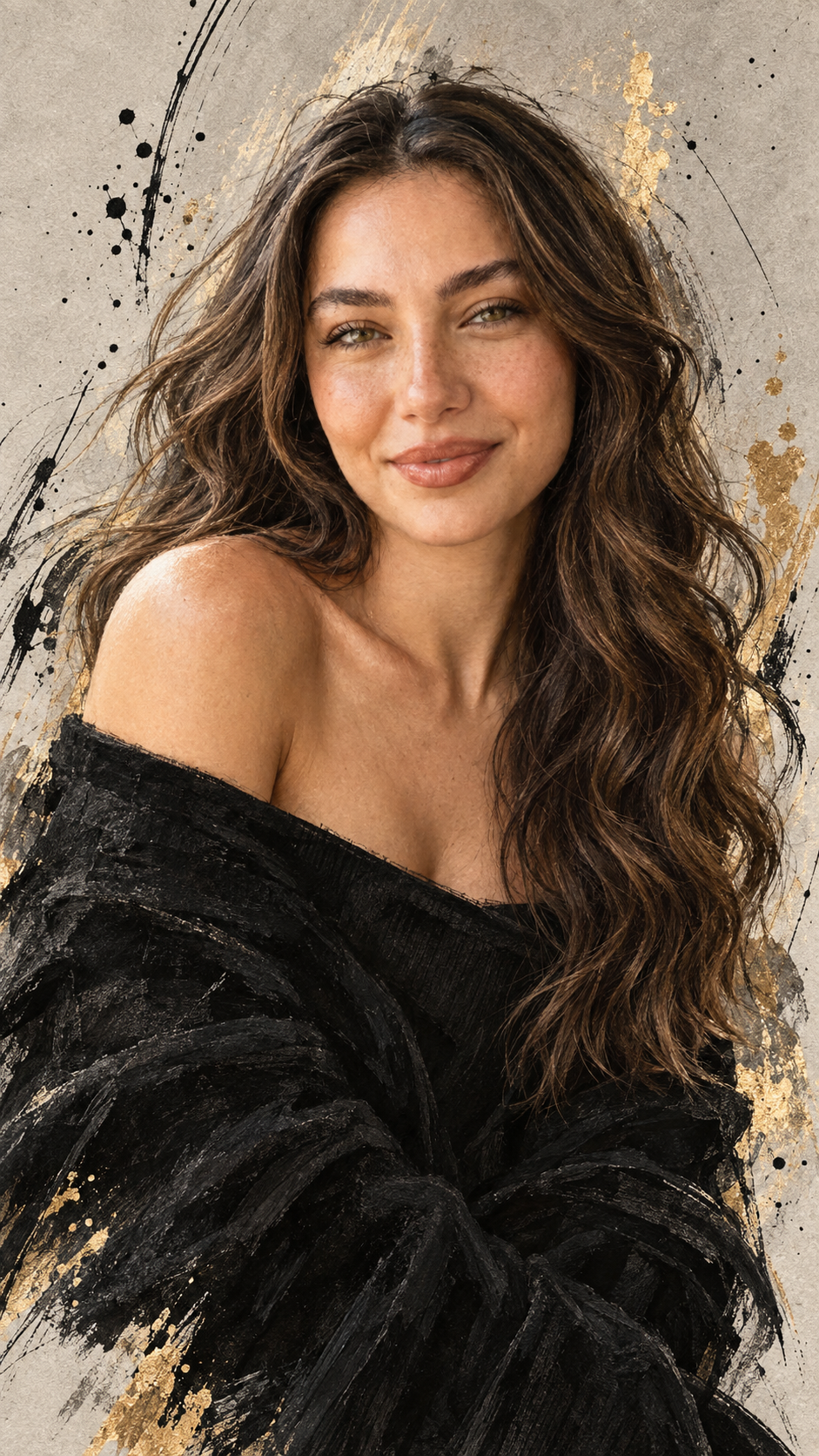 expressive fashion illustration portrait with mixed-media ink