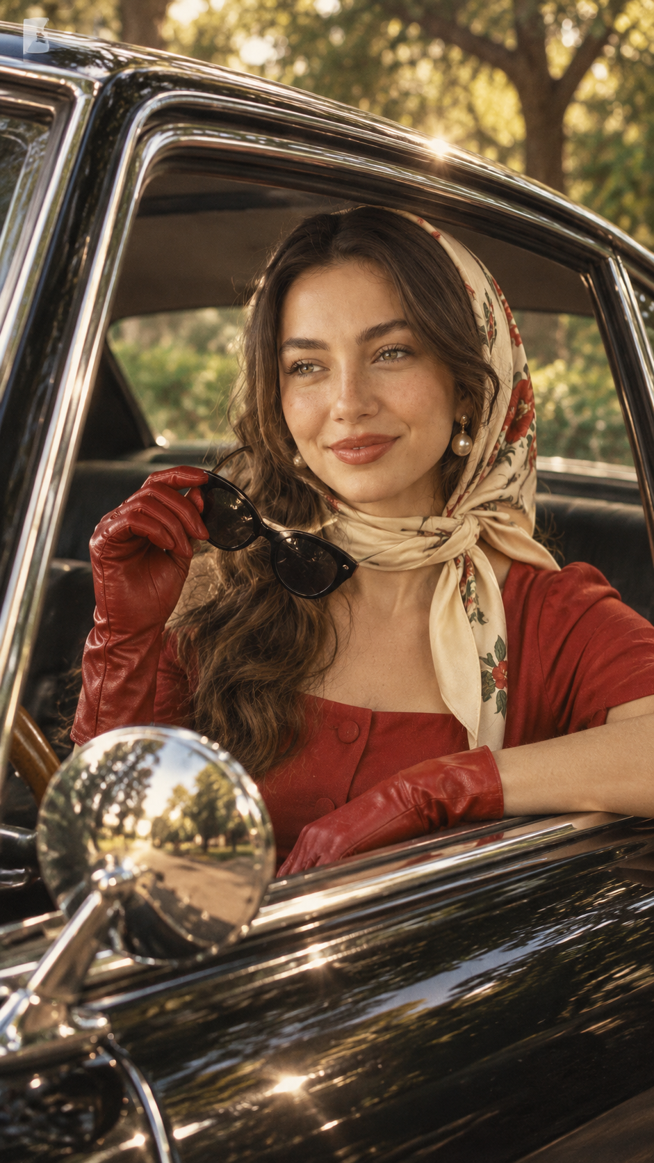 1950s Vintage Car Portrait Through Open Window